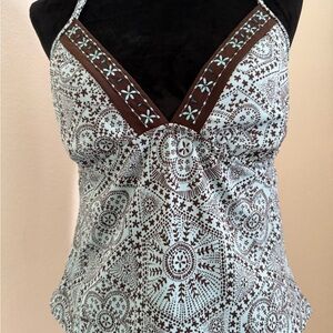 Women's Brown and light turquoise Halter Top tankini